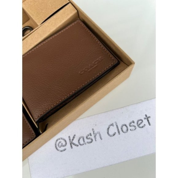 Coach Boxed 3 in 1 Men's Wallet With Trigger Snap Key Fob - Dark Saddle - Picture 2 of 9